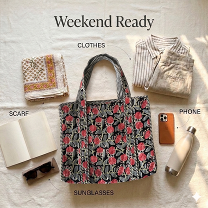 Tulip Black Rectangular Tote