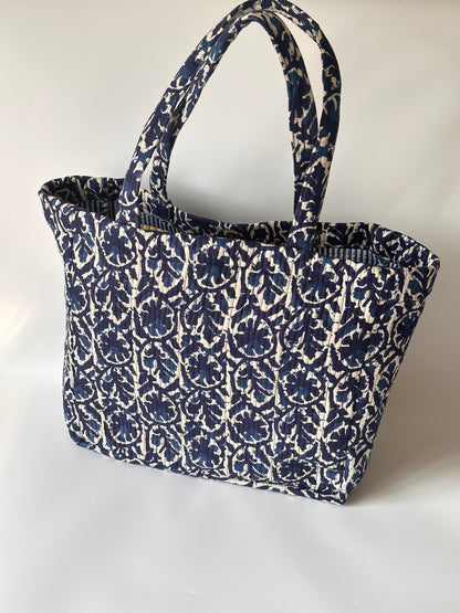 Indigo Floral Round Tote