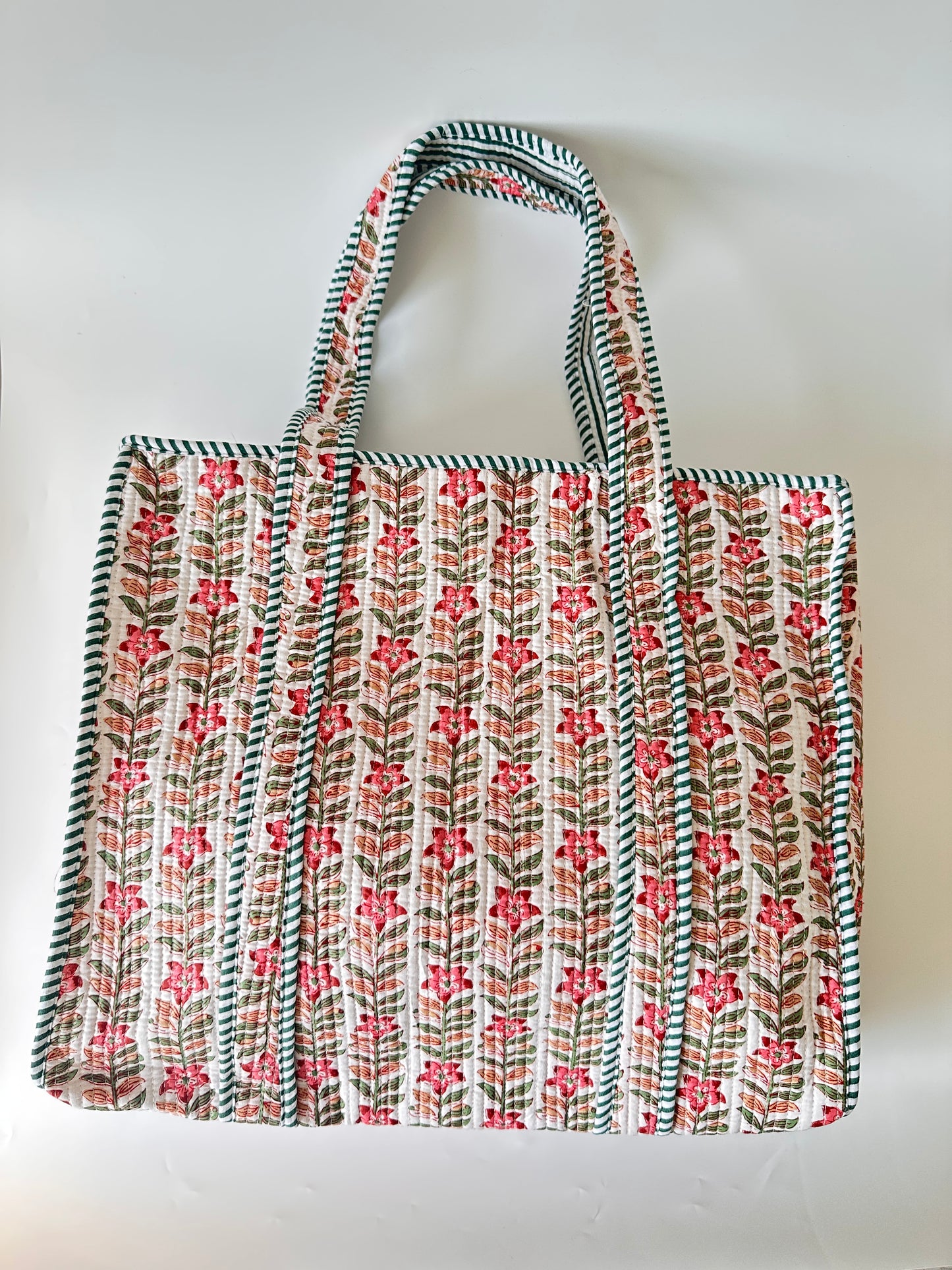 White Floral Rectangular Tote