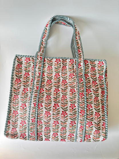 White Floral Rectangular Tote